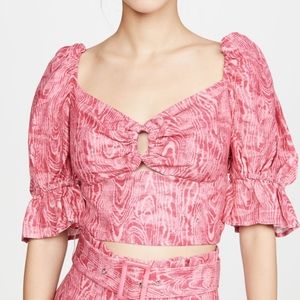 BNWT C/Meo Collective Pink Wood Grain Lantern Puffed Cut Out Crop Top Size Large